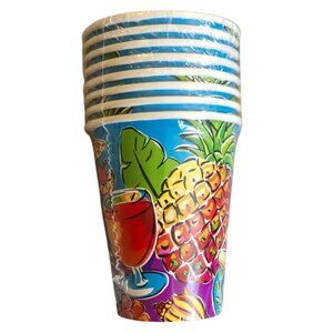 Pineapple Paradise Cups 9oz Hot or Cold Paper Party Tropical Design Set Of 8 NOS